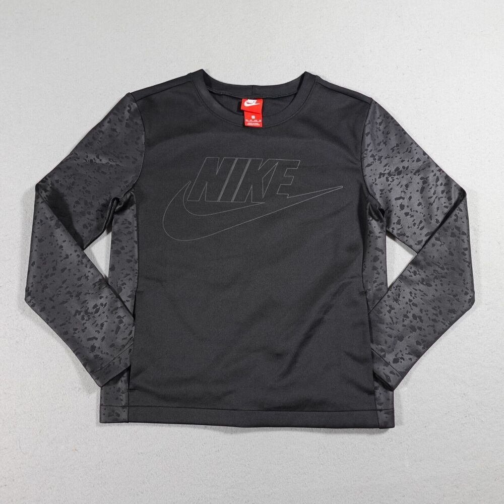 Nike Dri-FIT Swift Element Women XS Sweatshirt Black Camo Pockets Center Swoosh